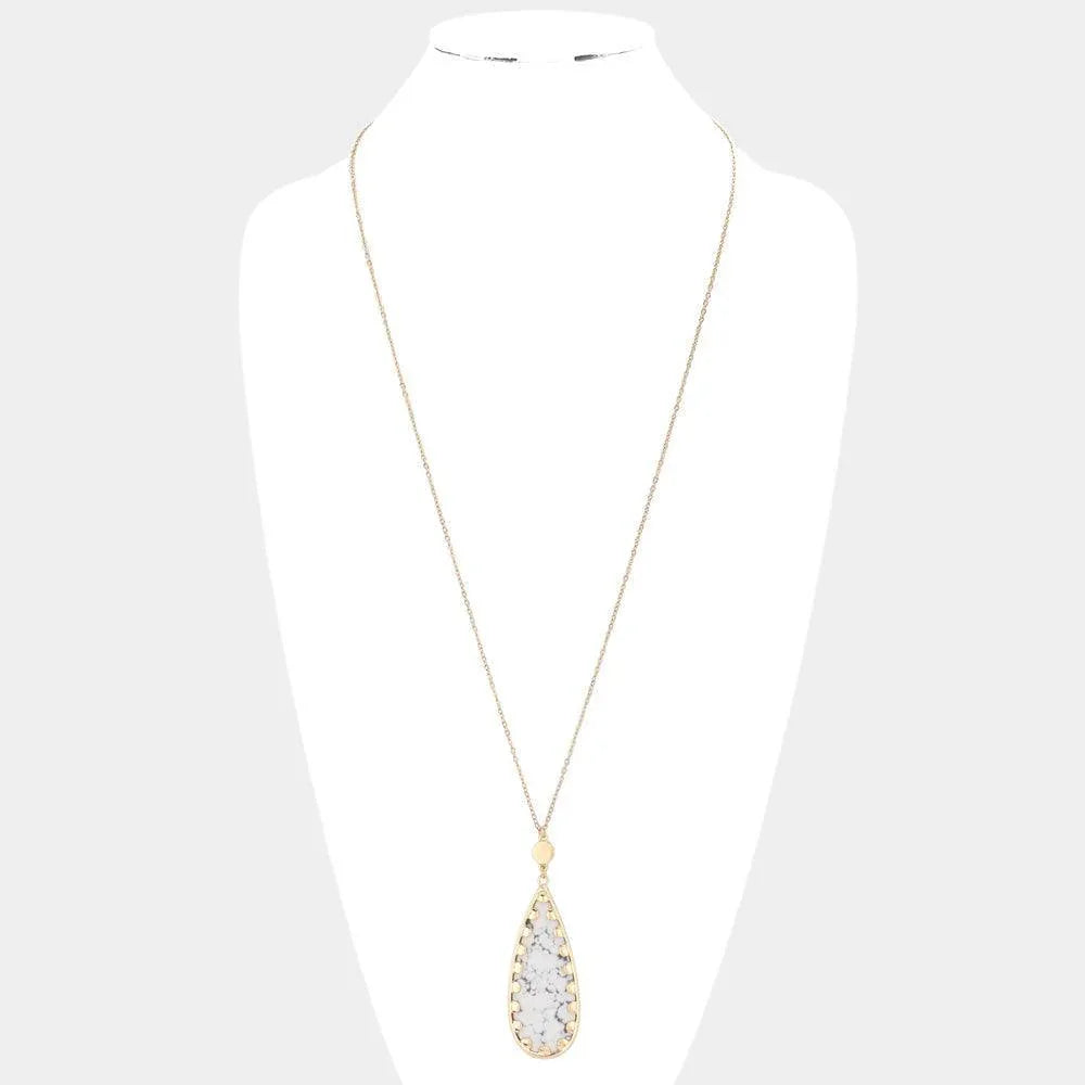 White Semi Precious Teardrop Pendant Long Necklace - Jewelry Store by Erik Rayo