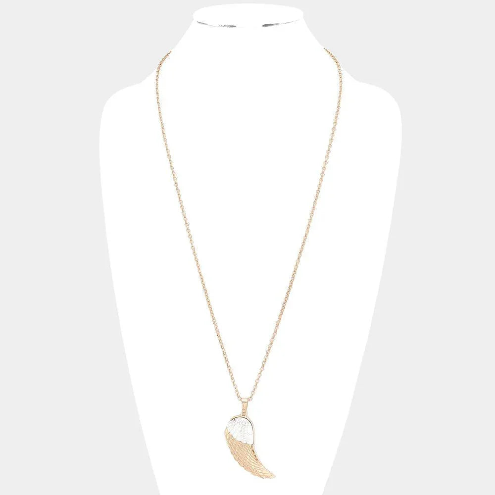 Two Tone Two Tone Metal Wing Pendant Long Necklace - Jewelry Store by Erik Rayo