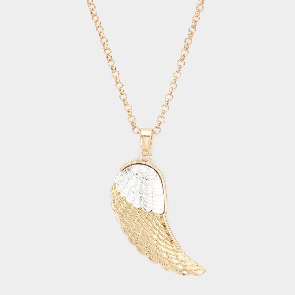 Two Tone Two Tone Metal Wing Pendant Long Necklace - Jewelry Store by Erik Rayo