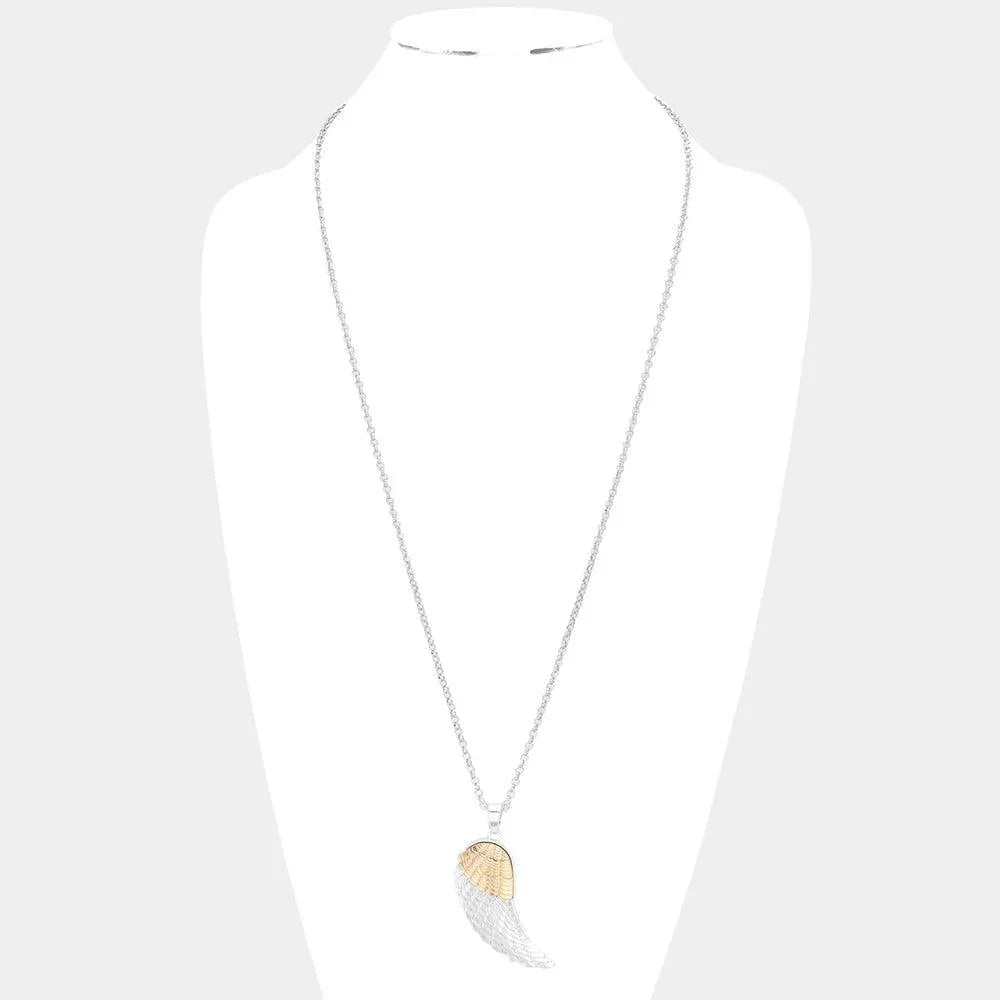Two Tone Two Tone Metal Wing Pendant Long Necklace - Jewelry Store by Erik Rayo