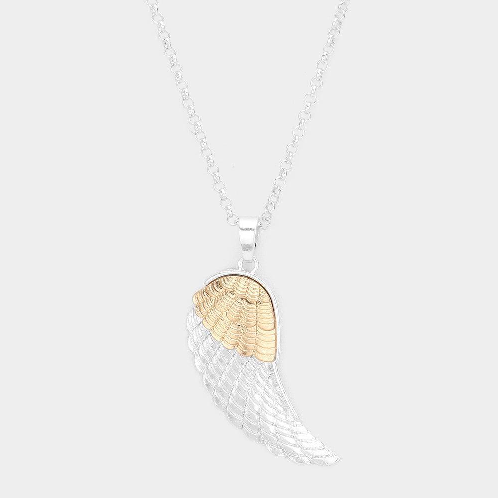Two Tone Two Tone Metal Wing Pendant Long Necklace - Jewelry Store by Erik Rayo