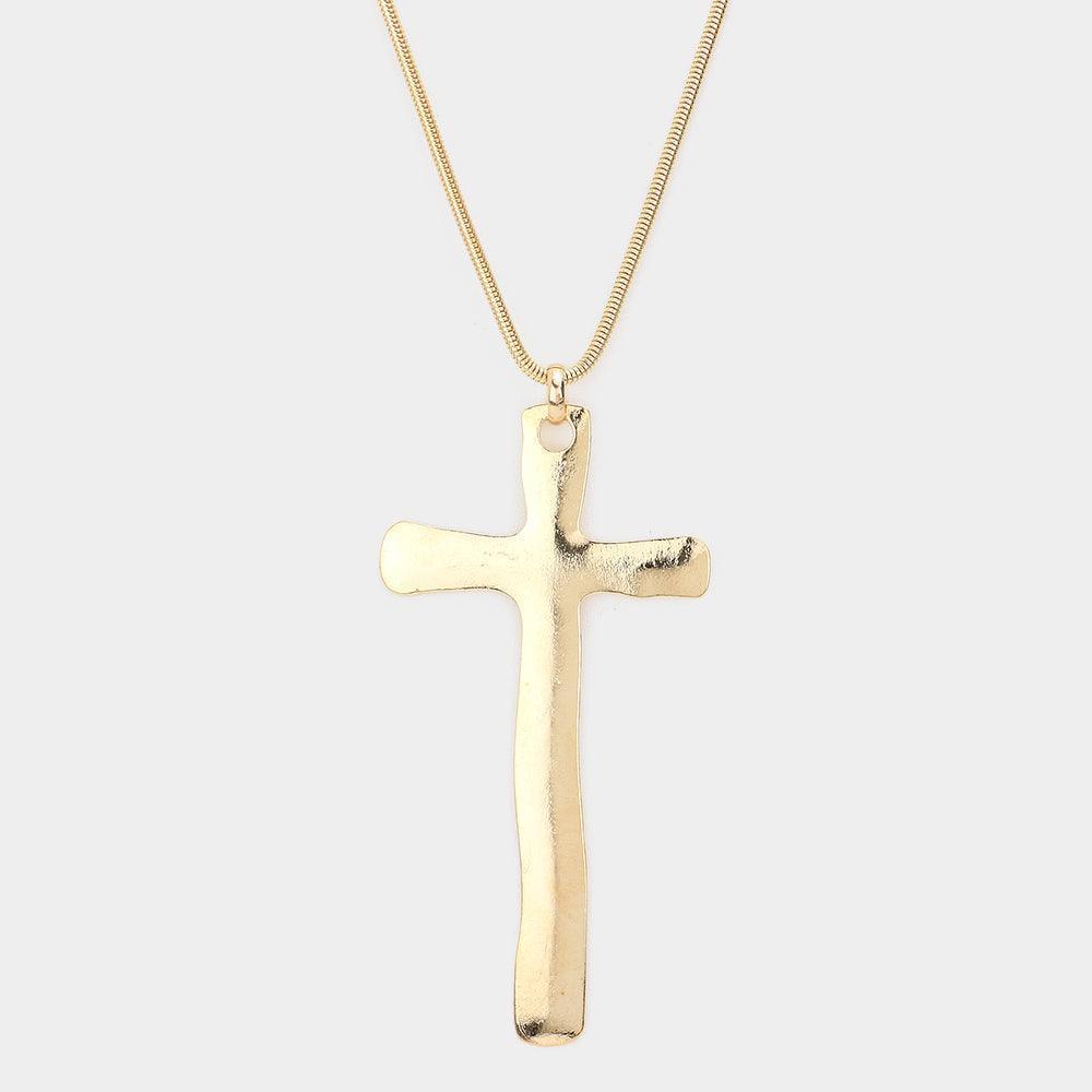 Gold Metal Cross Pendant Long Necklace - Jewelry Store by Erik Rayo