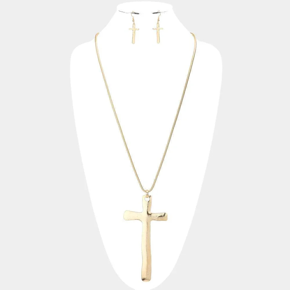 Gold Metal Cross Pendant Long Necklace - Jewelry Store by Erik Rayo