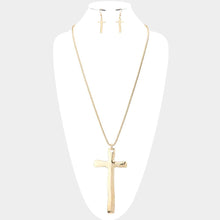 Load image into Gallery viewer, Gold Metal Cross Pendant Long Necklace
