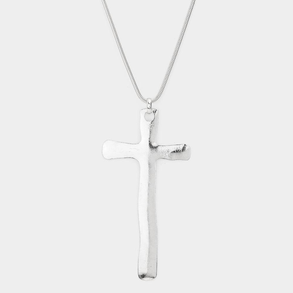 Silver Metal Cross Pendant Long Necklace - Jewelry Store by Erik Rayo