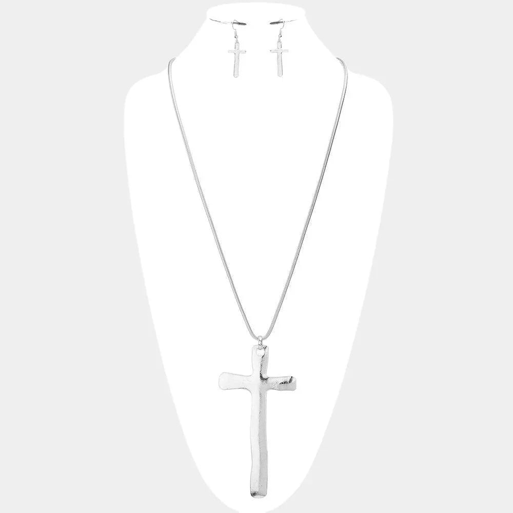 Silver Metal Cross Pendant Long Necklace - Jewelry Store by Erik Rayo