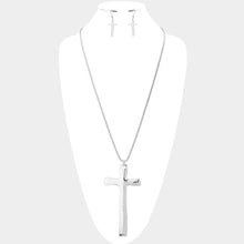 Load image into Gallery viewer, Silver Metal Cross Pendant Long Necklace
