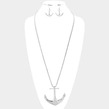 Load image into Gallery viewer, Silver Rhinestone Embellished Metal Anchor Pendant Long Necklace
