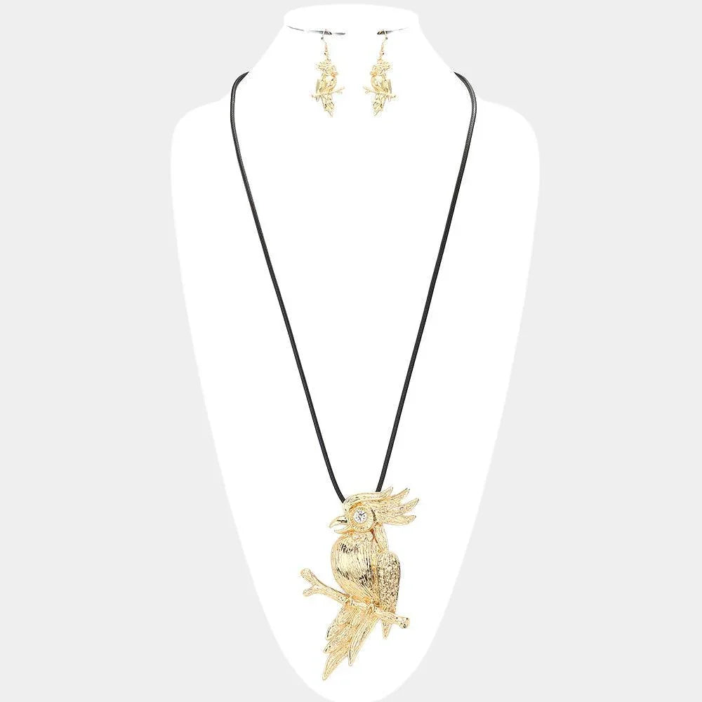 Gold Stone Pointed Metal Parrot Pendant Long Necklace - Jewelry Store by Erik Rayo