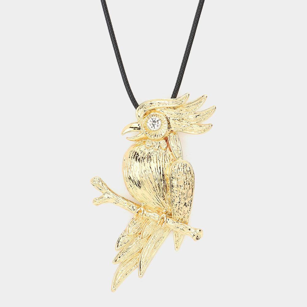 Gold Stone Pointed Metal Parrot Pendant Long Necklace - Jewelry Store by Erik Rayo