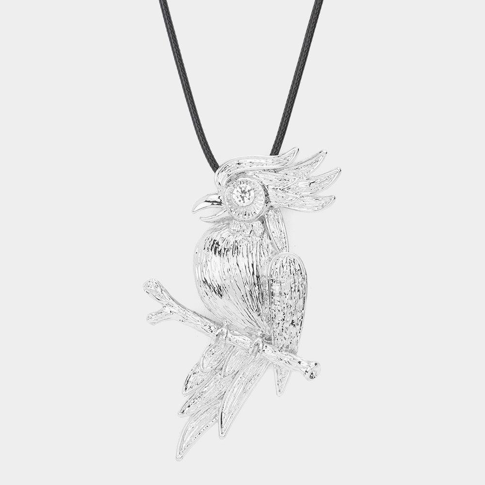 Silver Stone Pointed Metal Parrot Pendant Long Necklace - Jewelry Store by Erik Rayo