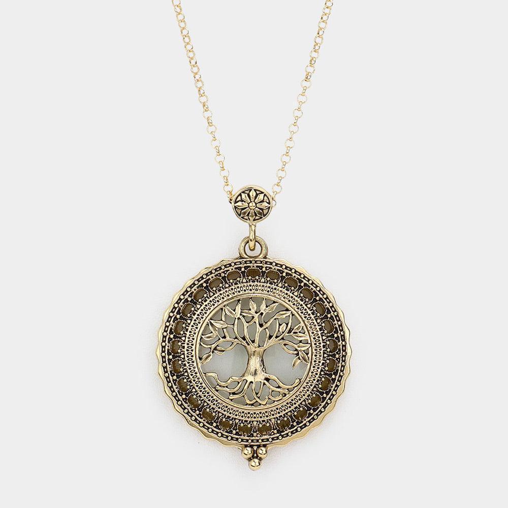 Gold Vintage Tree Of Life Magnifying Glass Pendant Necklace - Jewelry Store by Erik Rayo