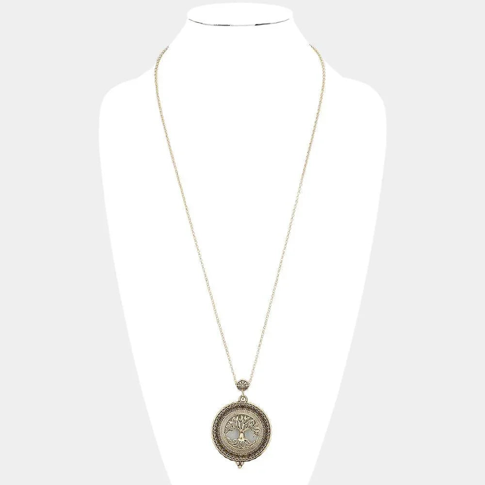 Gold Vintage Tree Of Life Magnifying Glass Pendant Necklace - Jewelry Store by Erik Rayo