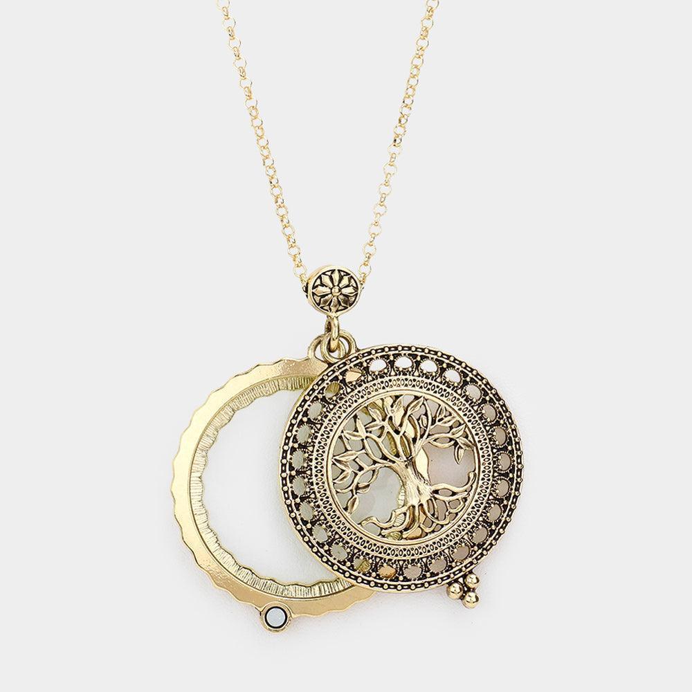 Gold Vintage Tree Of Life Magnifying Glass Pendant Necklace - Jewelry Store by Erik Rayo