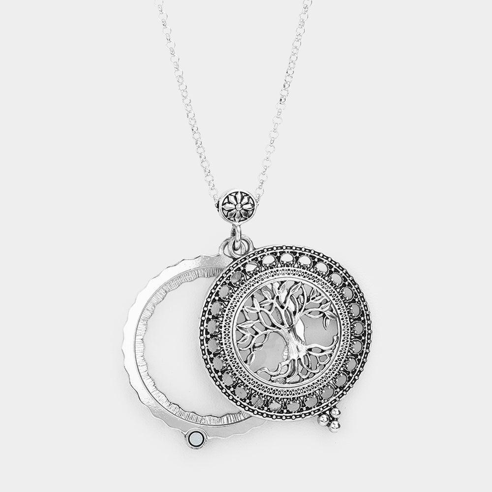 Tree Of Life Magnifying Glass Pendant Long Necklace - Jewelry Store by Erik Rayo