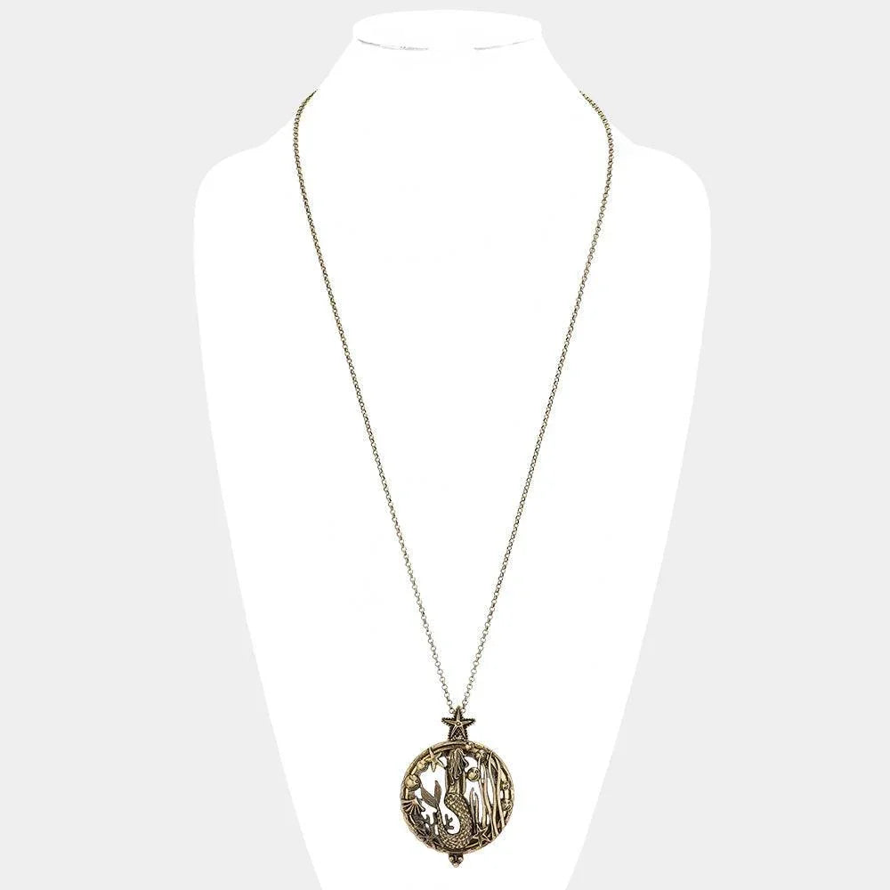 Gold Mermaid Magnifying Glass Pendant Necklace - Jewelry Store by Erik Rayo