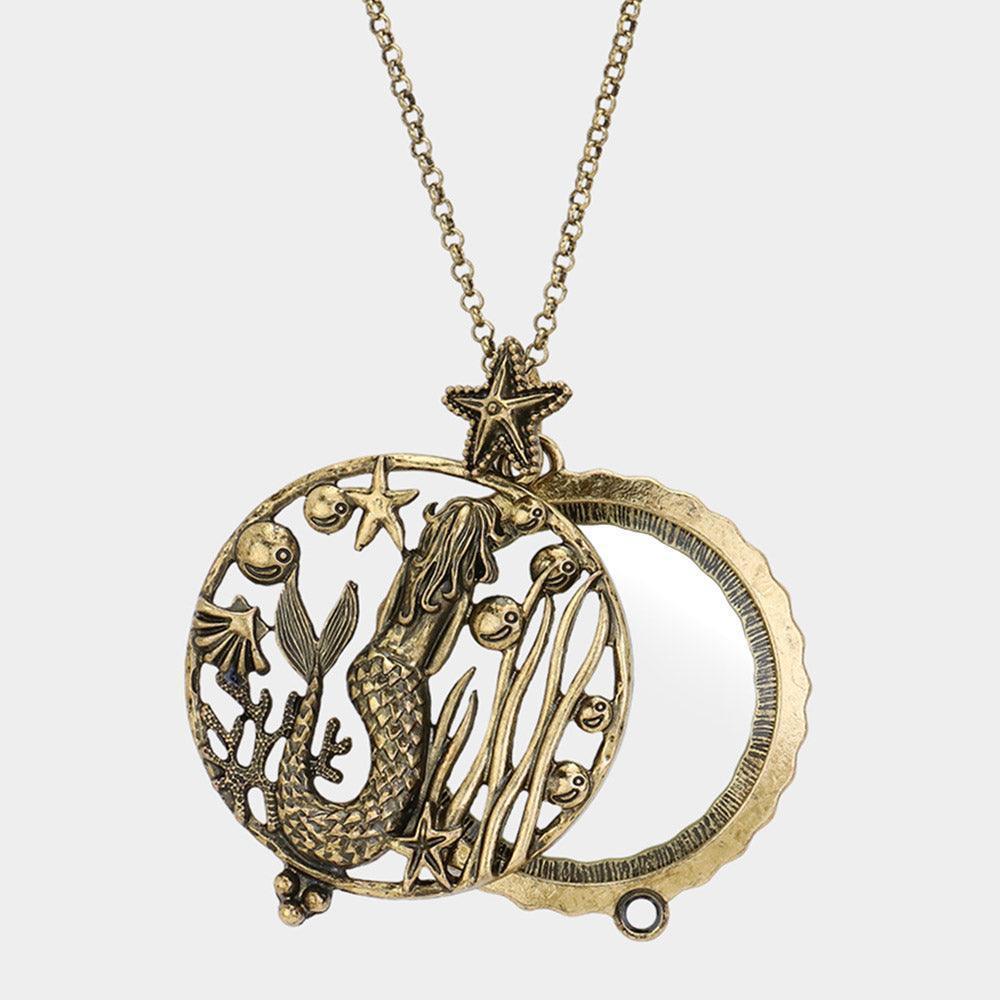 Gold Mermaid Magnifying Glass Pendant Necklace - Jewelry Store by Erik Rayo