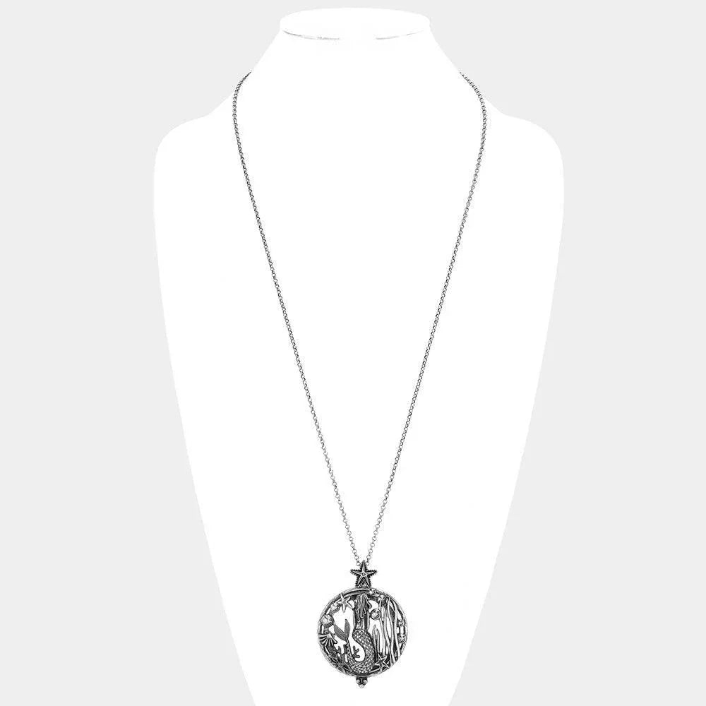 Silver Mermaid Magnifying Glass Pendant Necklace - Jewelry Store by Erik Rayo