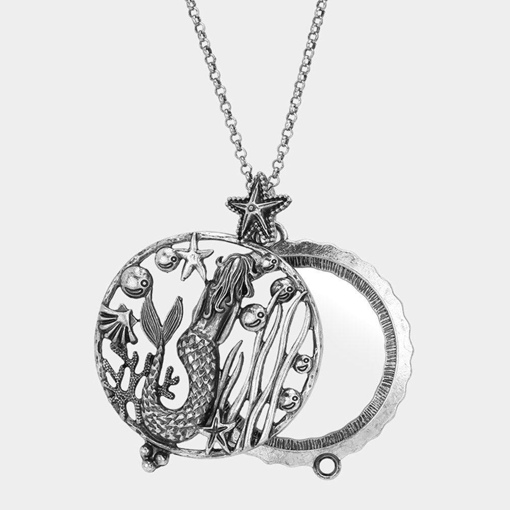 Silver Mermaid Magnifying Glass Pendant Necklace - Jewelry Store by Erik Rayo