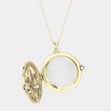 Load image into Gallery viewer, Gold Antique Metal Fleur de Lis Pendant Magnifying Glass Long Necklace
