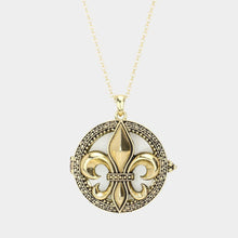Load image into Gallery viewer, Gold Antique Metal Fleur de Lis Pendant Magnifying Glass Long Necklace
