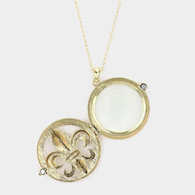 Load image into Gallery viewer, Gold Antique Metal Fleur de Lis Pendant Magnifying Glass Long Necklace
