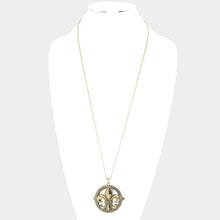 Load image into Gallery viewer, Gold Antique Metal Fleur de Lis Pendant Magnifying Glass Long Necklace
