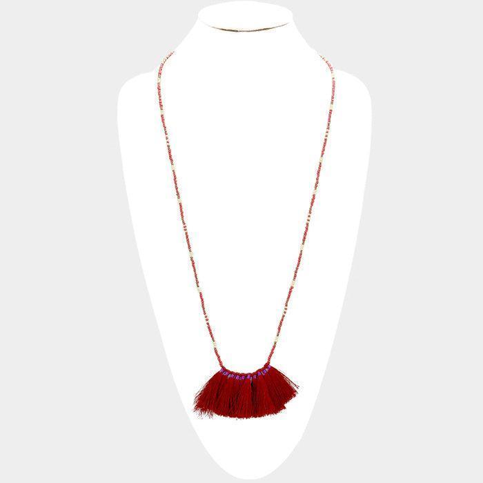 Gold Beaded Tassel Fringe Long Necklace - Jewelry Store by Erik Rayo