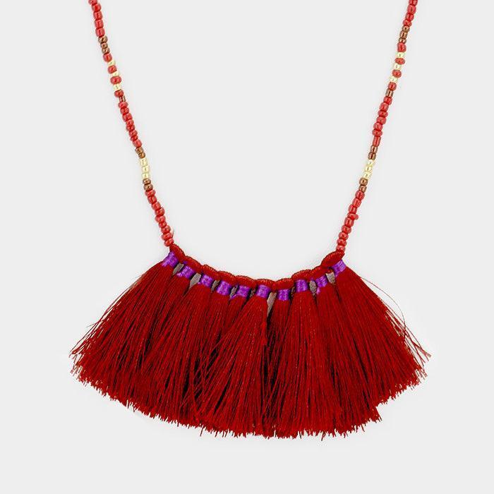 Gold Beaded Tassel Fringe Long Necklace - Jewelry Store by Erik Rayo