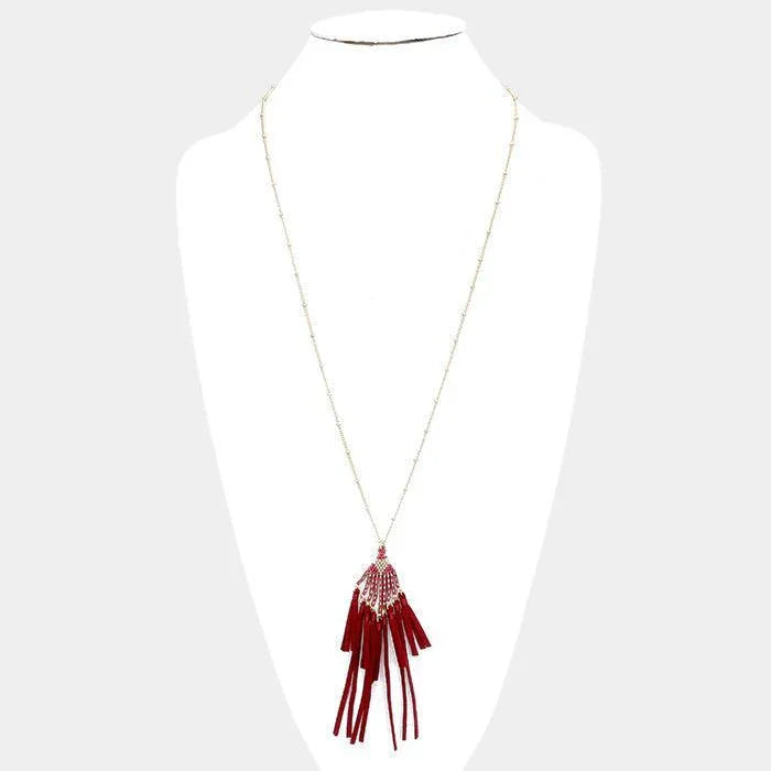 Gold Bead Suede Tassel Pendant Necklace - Jewelry Store by Erik Rayo