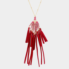 Load image into Gallery viewer, Gold Bead Suede Tassel Pendant Necklace
