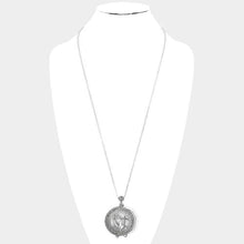 Load image into Gallery viewer, Silver Antique Metal Praying Hands Cross Pendant Magnifying Glass Long Necklace
