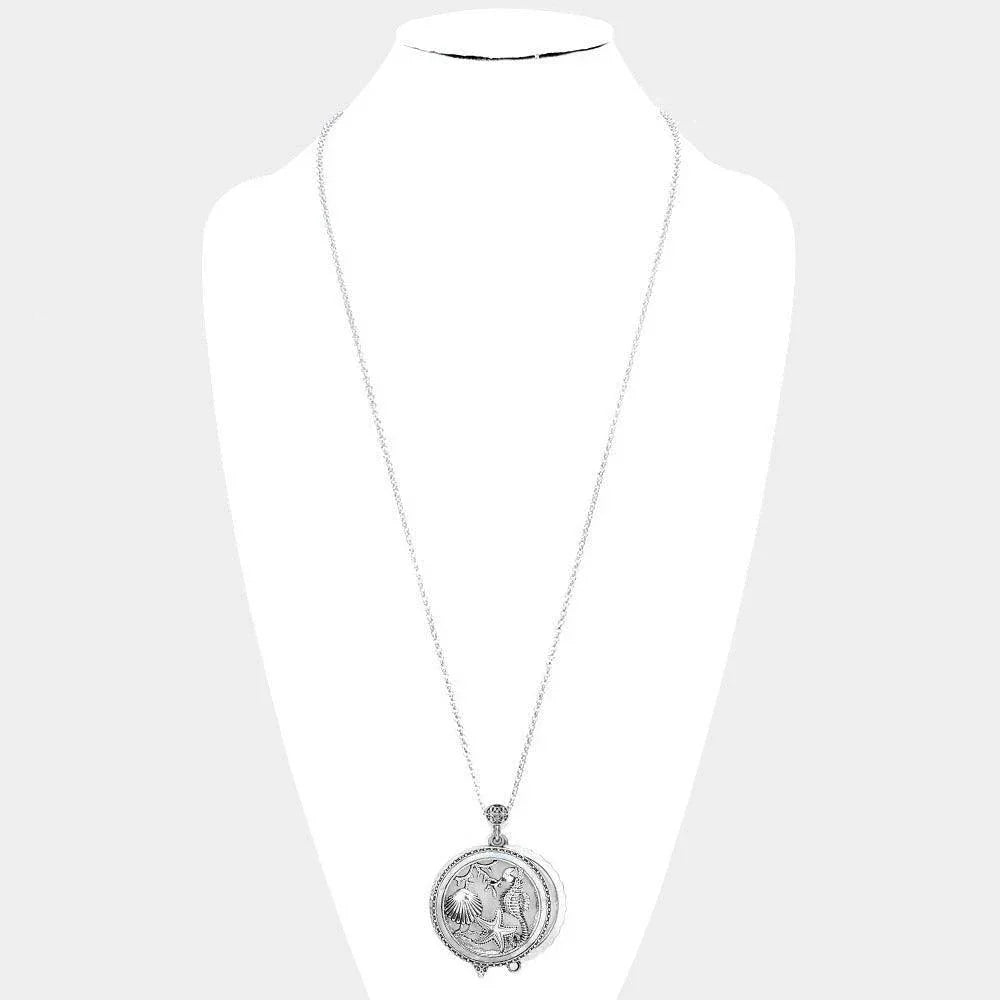 Silver Antique Metal Sea Life Pendant Magnifying Glass Long Necklace - Jewelry Store by Erik Rayo