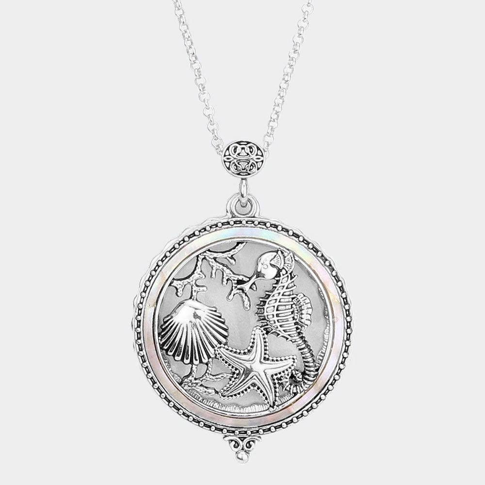 Silver Antique Metal Sea Life Pendant Magnifying Glass Long Necklace - Jewelry Store by Erik Rayo