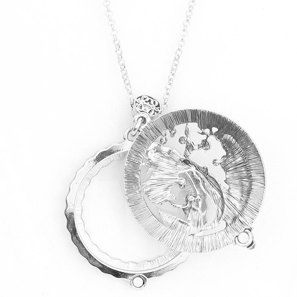 Silver Antique Metal Mermaid Pendant Magnifying Glass Long Necklace - Jewelry Store by Erik Rayo