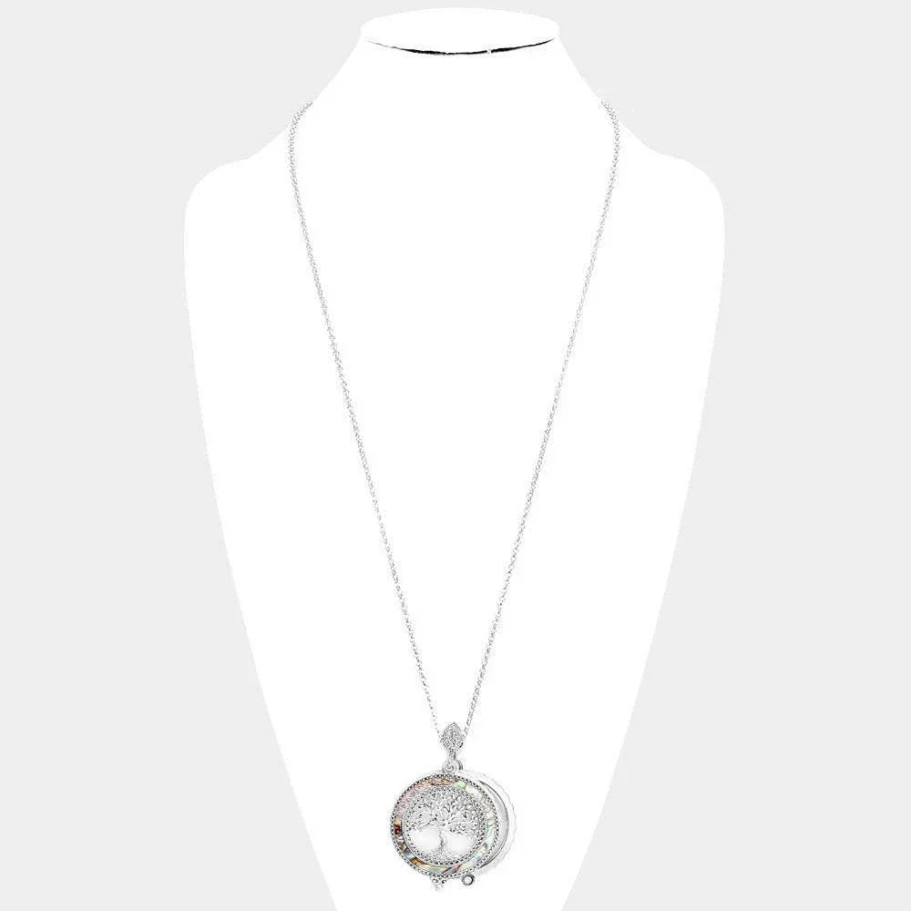 Antique Metal Tree of Life Pendant Magnifying Glass Long Necklace - Jewelry Store by Erik Rayo