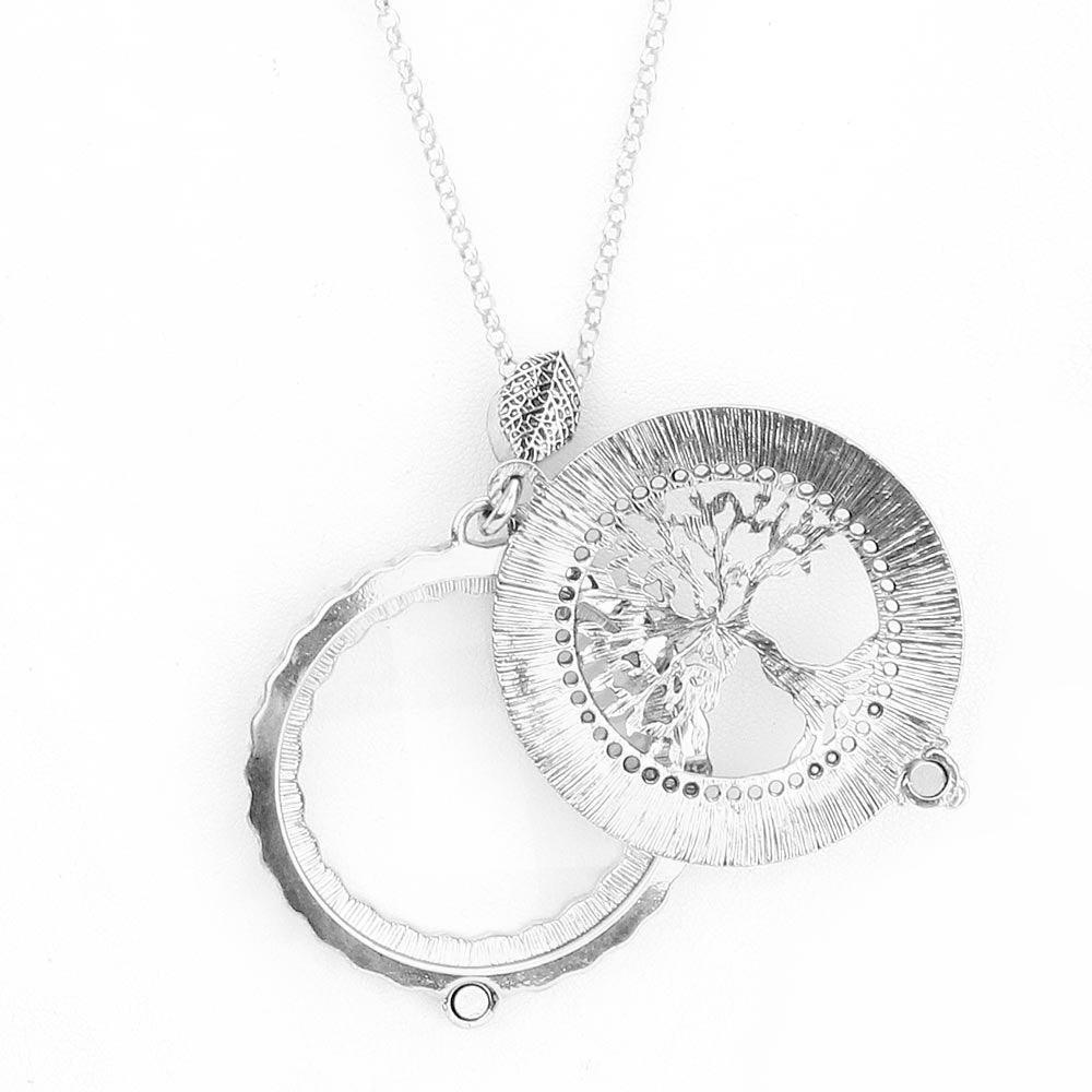 Antique Metal Tree of Life Pendant Magnifying Glass Long Necklace - Jewelry Store by Erik Rayo