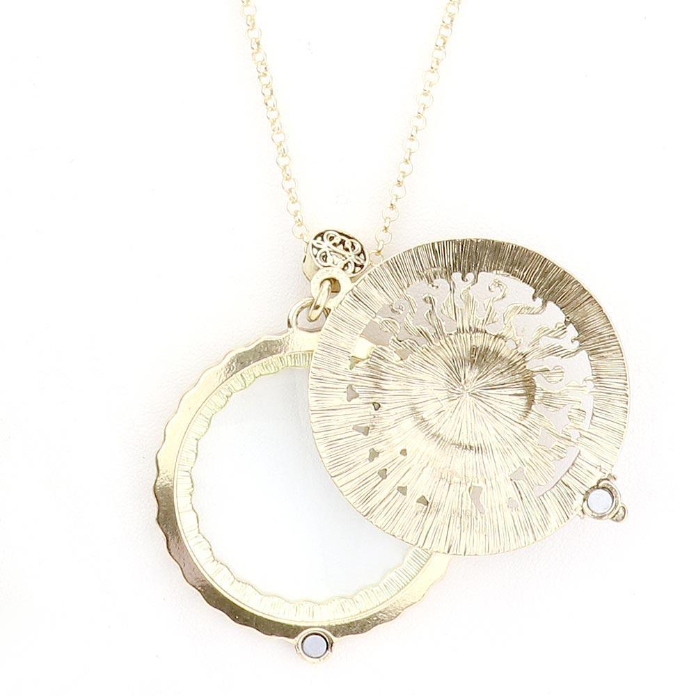 Gold Antique Metal Sun Crescent Moon Pendant Magnifying Glass Long Necklace - Jewelry Store by Erik Rayo
