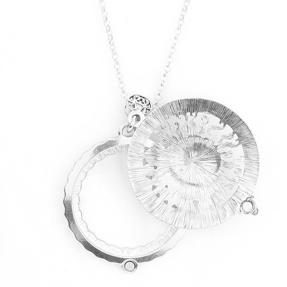 Silver Antique Metal Sun Crescent Moon Pendant Magnifying Glass Long Necklace - Jewelry Store by Erik Rayo