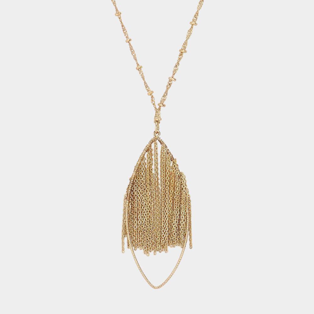 Gold Metal Chain Fringe Oval Hoop Pendant Long Necklace - Jewelry Store by Erik Rayo