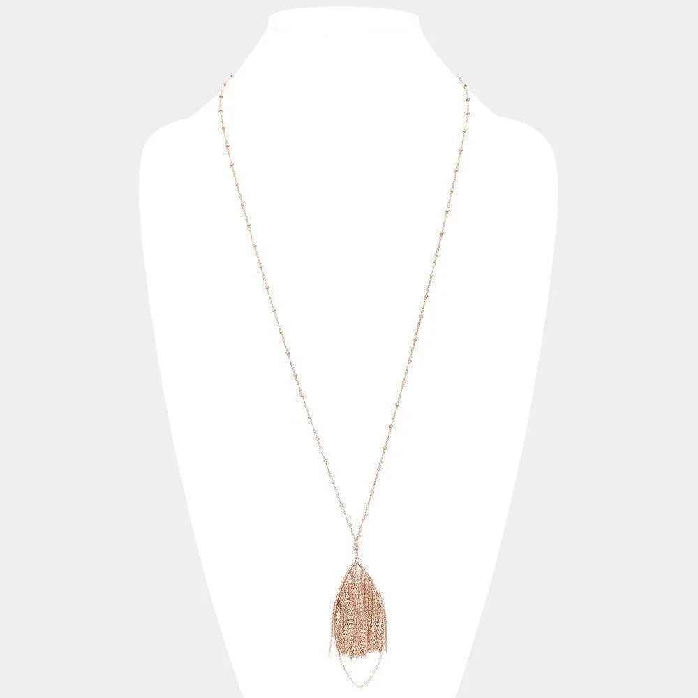Gold Metal Chain Fringe Oval Hoop Pendant Long Necklace - Jewelry Store by Erik Rayo