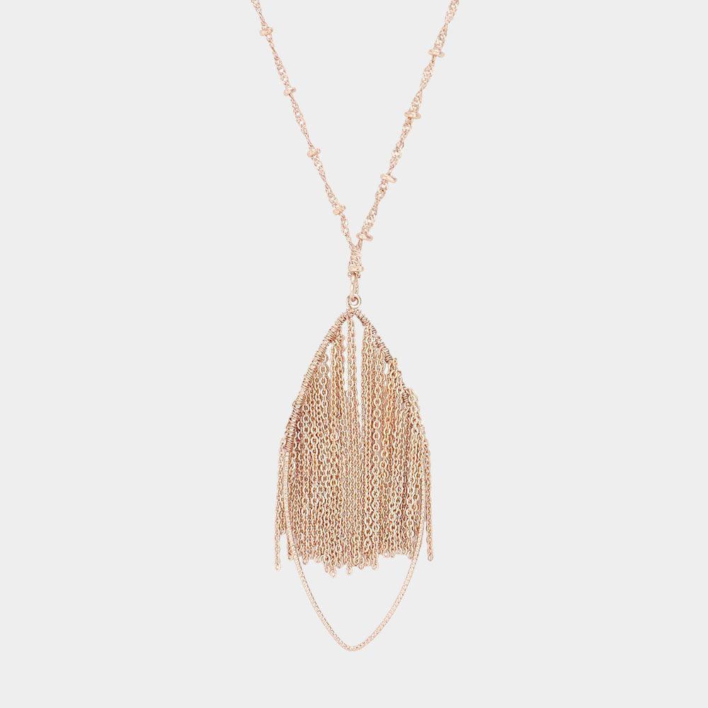 Gold Metal Chain Fringe Oval Hoop Pendant Long Necklace - Jewelry Store by Erik Rayo