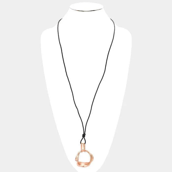 Rose Gold Cut Out Round Pendant Faux Leather Cord Necklace - Jewelry Store by Erik Rayo