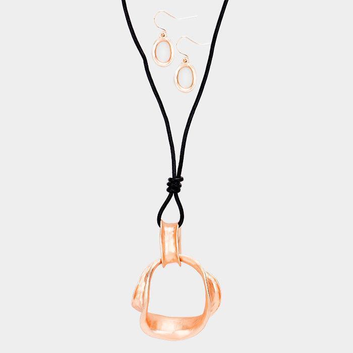 Rose Gold Cut Out Round Pendant Faux Leather Cord Necklace - Jewelry Store by Erik Rayo