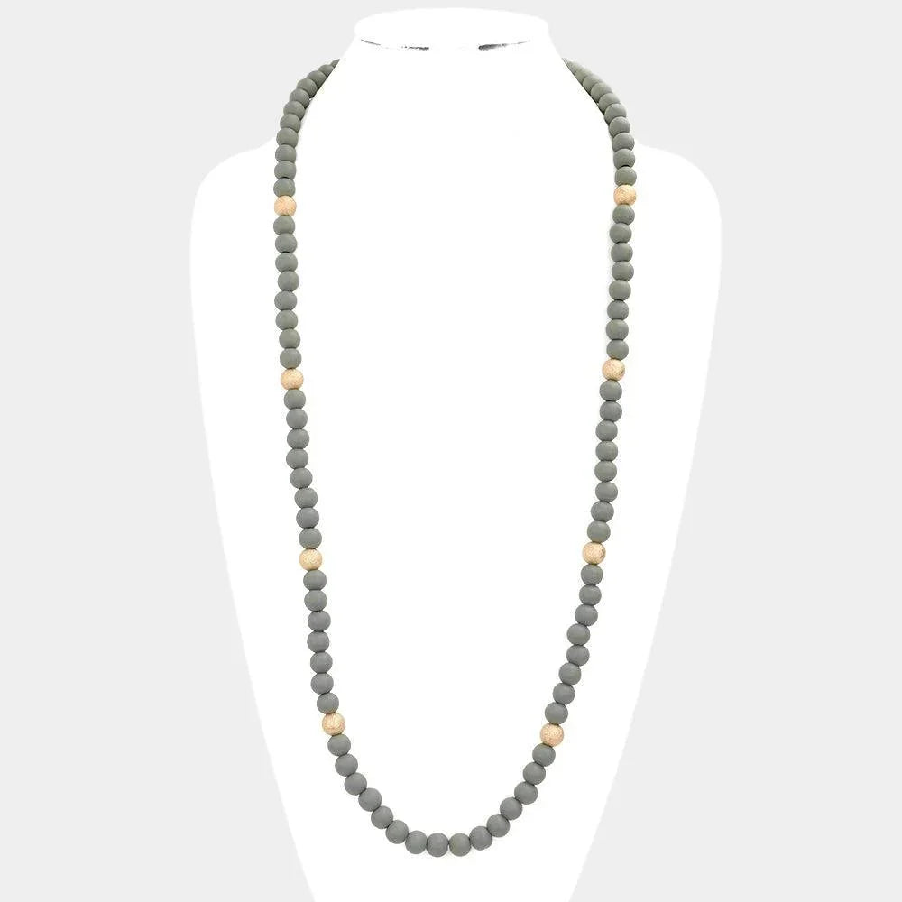 Wood Metal Ball Long Necklace - Jewelry Store by Erik Rayo