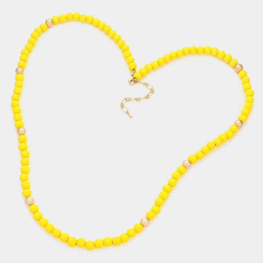 Yellow Wood Metal Ball Long Necklace - Jewelry Store by Erik Rayo