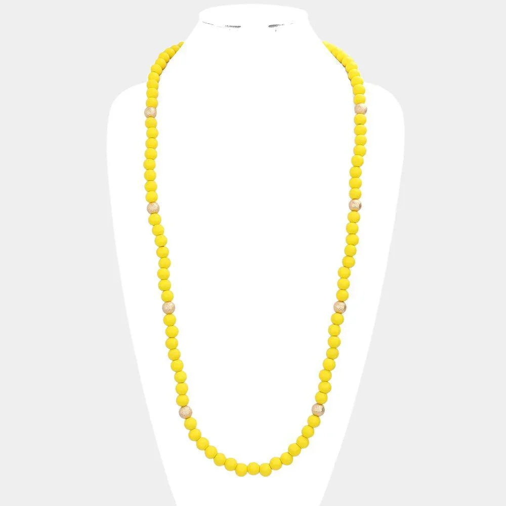 Yellow Wood Metal Ball Long Necklace - Jewelry Store by Erik Rayo