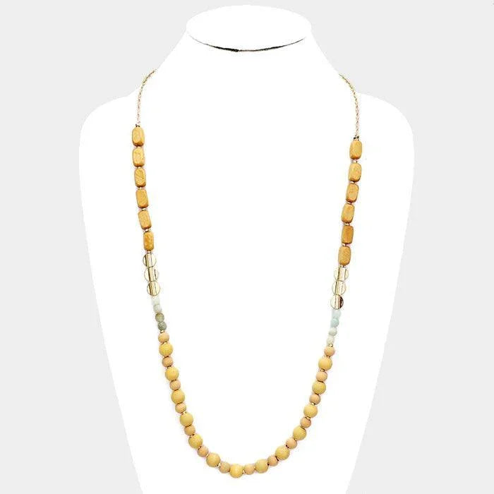 Brown Natural Stone Wood Bead Long Necklace - Jewelry Store by Erik Rayo