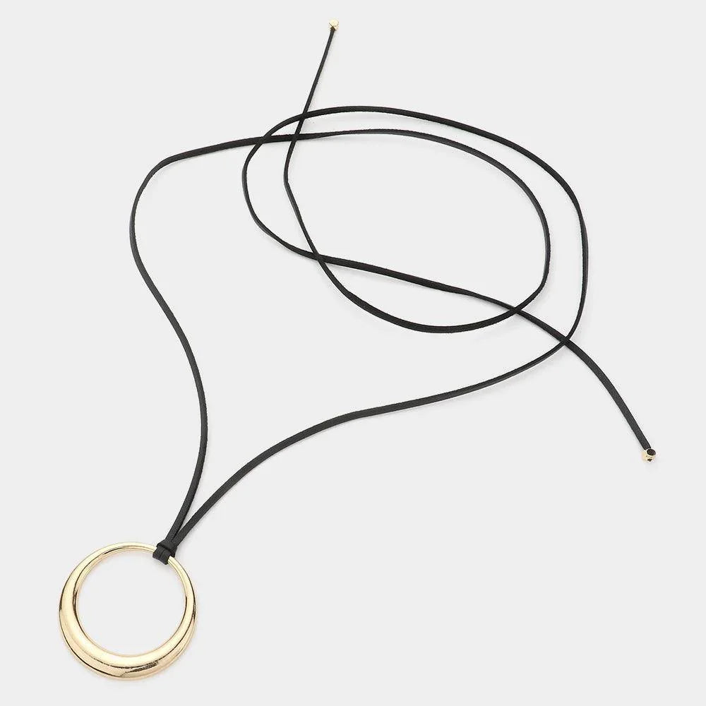 Gold Open Metal Circle Pendant Long Necklace - Jewelry Store by Erik Rayo
