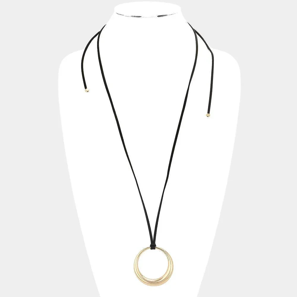 Gold Open Metal Circle Pendant Long Necklace - Jewelry Store by Erik Rayo